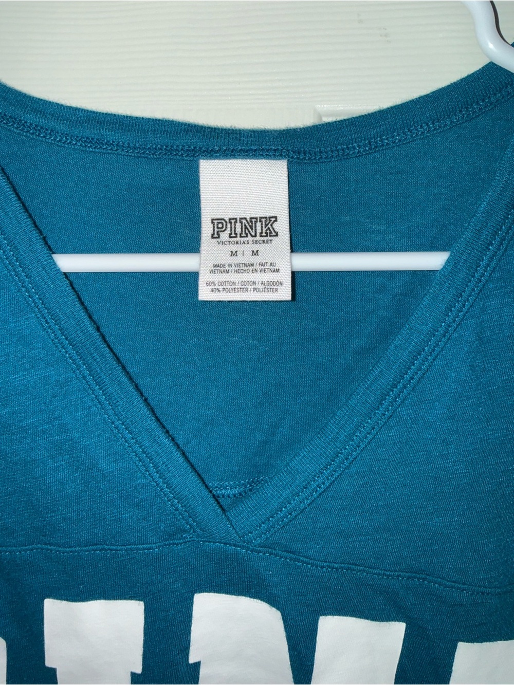 PINK Victoria's Secret Teal Short-Sleeve V-Neck Logo Tee - Picture 2 of 9
